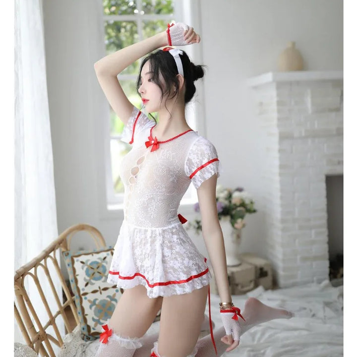 Women Sexy Babydoll Dress Uniform Erotic Role Play Exotic Sexy Maid Uniform Schoolgirl Cosplay for 18+ Stripper Outfit Dancewear