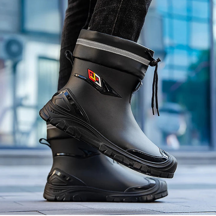 rain boots， for men,2024， new ，waterproof shoes, outdoor water boots, kitchen non-slip work rubber shoes, cotton warm rain boots