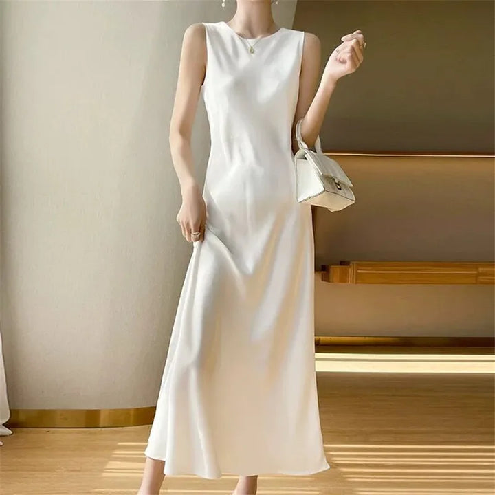 2024 Summer Robe long maxi Sundress Fashion Elegant Women's Acetate satin Dresses Sexy artificial silk Sleeveless Party Dress