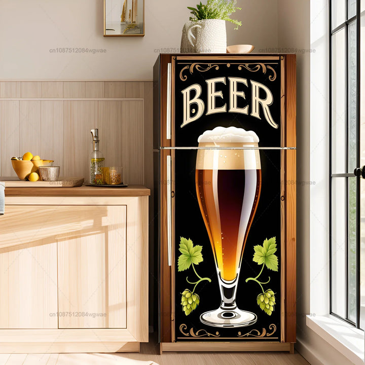 Beer Posters Kitchen Adhesive Fridge Door Cover Wallpaper Sticker Room Decoration Sticker PVC Waterproof and Oil proof Sticker