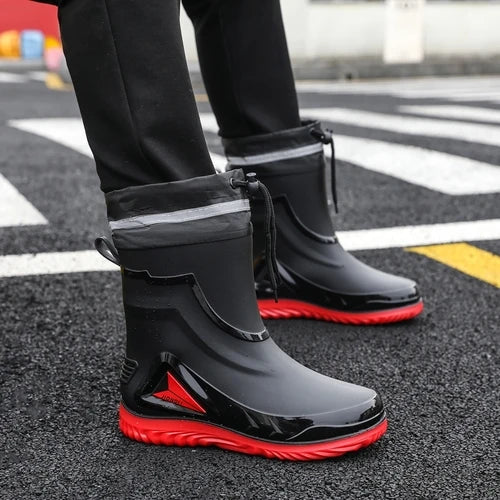 Autumn and winter non-slip rain boots for men warm rain boots, velvet waterproof shoes, kitchen plastic work shoes fishing shoes