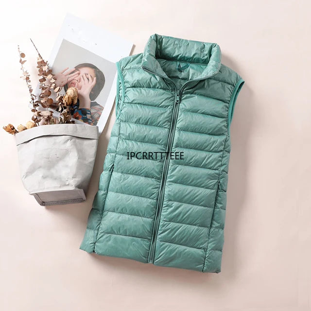 2023 New Women Sleeveless Women Slim Ultra Light Down Jacket Girl Portable Lightweight Vests Windproof Warm Waistcoat