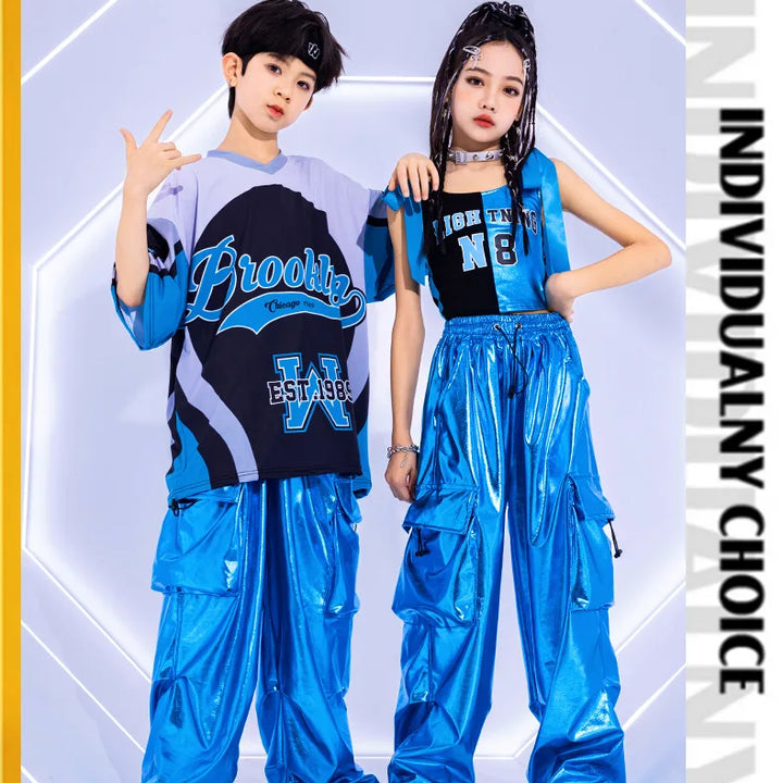 Girls Costume Summer Chidren Hip Hop Costume Streetwear Set Jazz Performance Costume Girls Fashion Suit