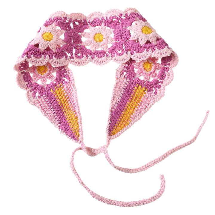 AWAYTR Crochet Bandana Daisy Flower Hair Scarf for Women 2022 Headbands Retro Turban Hairband Hair Accessories