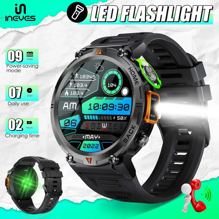 2024 Bluetooth Call Smart Watch For Men Full Touch Screen Health Monitor Clock With Flashlight Men SmartWatch For IOS Android