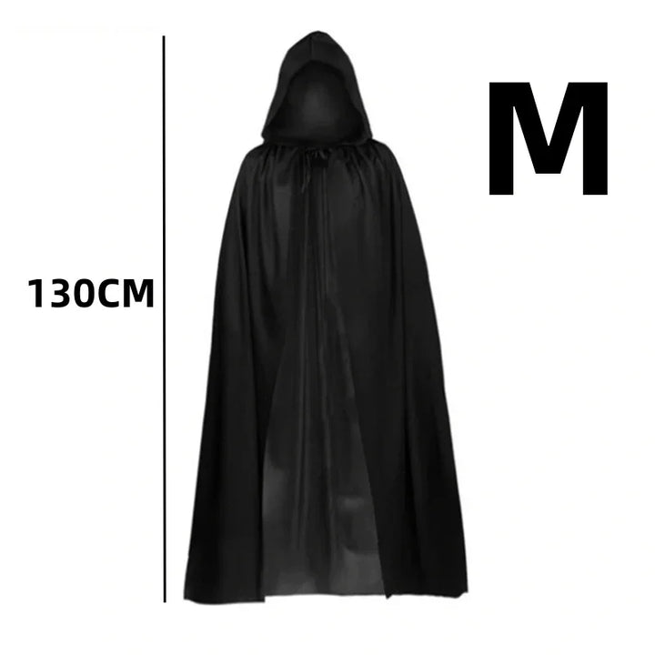 Masquerad Cloak Soft Unisex Hooded Black Robe Witch Long Cape Cosplay Costume Prop Party Performance Supplies Holiday Decoration