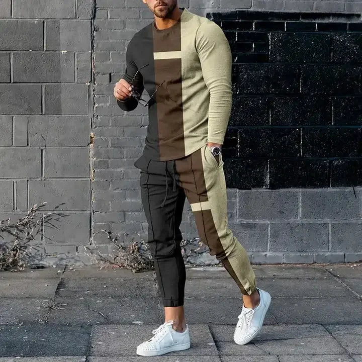 Men's Long Sleeve T-shirts and Pants Two Piece Black Classic Geometry 3D Printed Men's Sets Casual Suit nike tech fleece