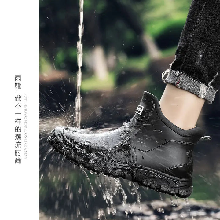 Men's Rain Boots Outdoor Casual Men Ankle Hiking Fishing Water Shoes Waterproof Work Boot Personality Non-slip Male Footwear