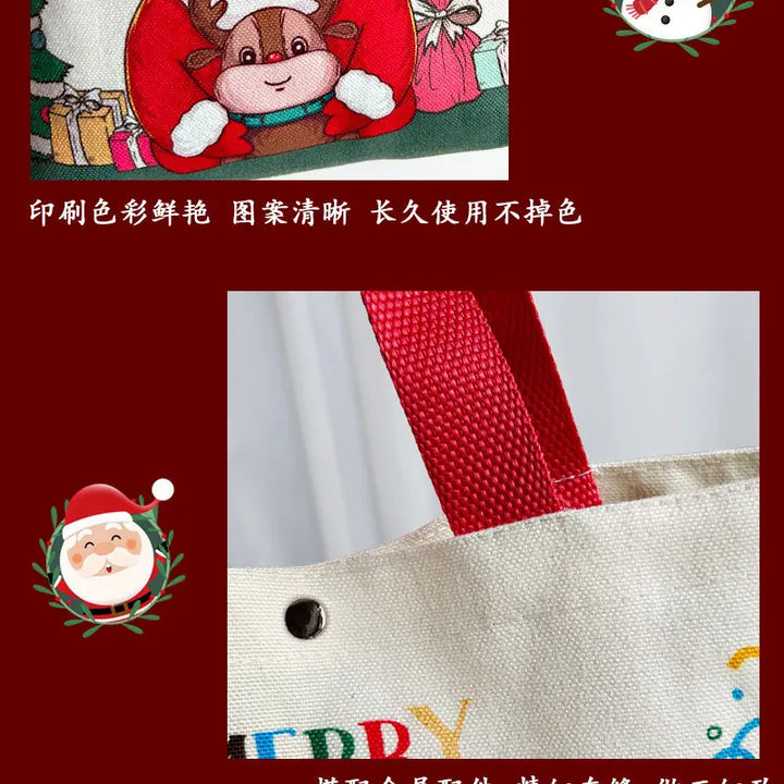 2024 New Christmas Gift Bag Cartoon Print with Portable Santa Claus Snowman Handbag Canvas Bag Bolsa De Regalo De Navidad