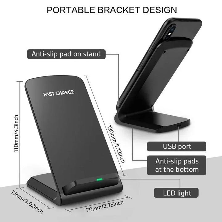 10W Wireless Charger Stand Pad For iPhone 13 12 11 Pro X XS Max XR 8 Samsung S21 S20 Qi Fast Charging Dock Station Phone Holder