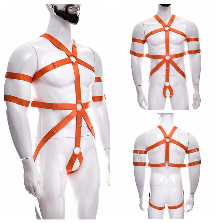 Male Full Body Harness Cage Adjust Set Mens Gay Hollow Elastic Bondage Harness Sexy Lingerie Fetish Nightclub Costume