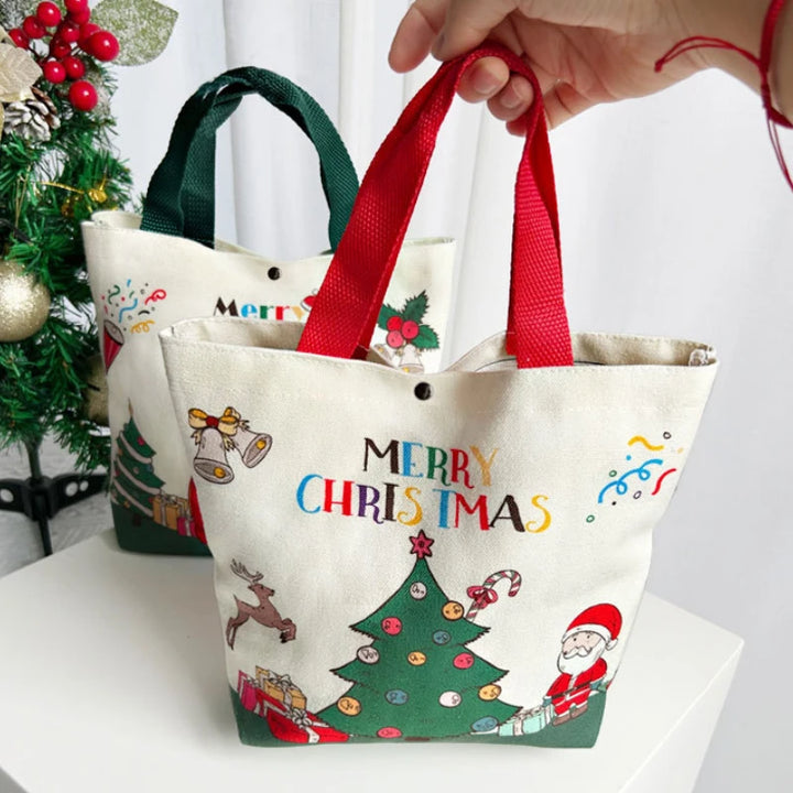 2024 New Christmas Gift Bag Cartoon Print with Portable Santa Claus Snowman Handbag Canvas Bag Bolsa De Regalo De Navidad