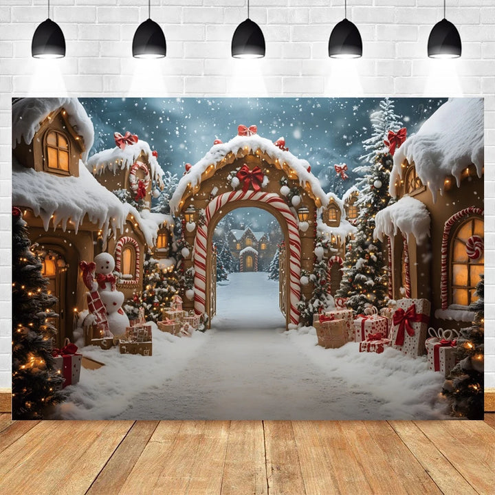 North Pole Theme Christmas Photography Backdrop Winter Snowman Xmas Tree Candy Kids Portrait Background Photo Studio Props