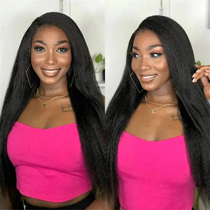 13x4 Kinky Straight Lace Front Human Hair Wigs With Kinky Edges Baby Hair Yaki Straight HD Lace Frontal Wigs For Women 4x4 Wigs