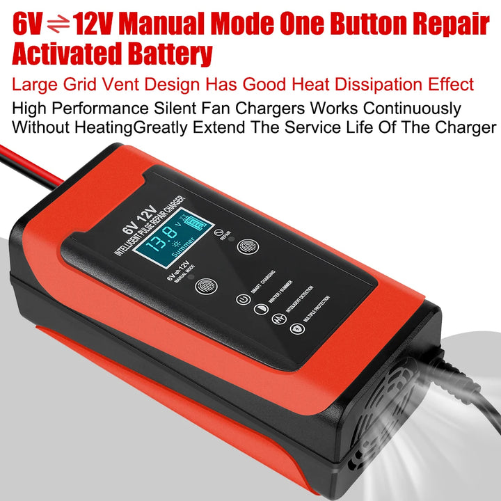 6V 12V 6A Car Battery Chargers 110-220V US EU Plug Intelligent Pulse Repair For Lead Acid Batteries Motorcycle Charger S1 12V/2A