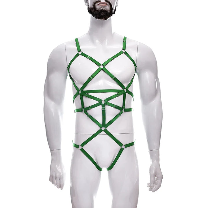 Male Full Body Harness Cage Adjust Set Mens Gay Hollow Elastic Bondage Harness Sexy Lingerie Fetish Nightclub Costume