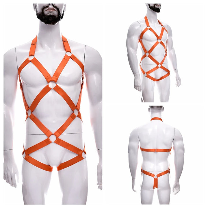 Male Full Body Harness Cage Adjust Set Mens Gay Hollow Elastic Bondage Harness Sexy Lingerie Fetish Nightclub Costume