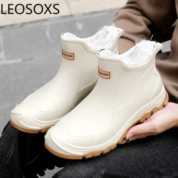 New Winter Cotton Mans Shoes Casual Men's Rain Boots Pvc Waterproof Rubber High Quality Mens Chef Fishing Shoes Size Plus 39-48