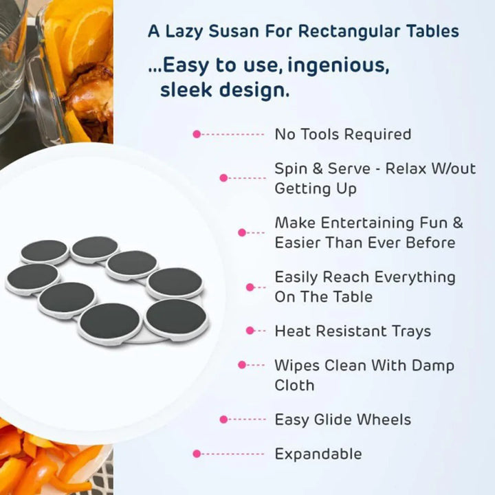 The Lazy Rotating Tray for Dining Table Rotating Hotpot Turntable Expandable for Rectangular & Oblong Tables - Kitchen Parties