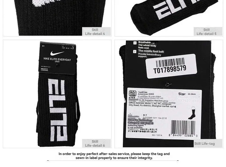 Nike Sport Breathable Mid-tube Socks Men's 3 Pairs White S M L SX7627-100