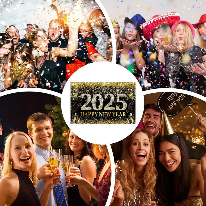 Happy New Year Background Cloth 71 X 43in New Year Home Photo Booth Black Gold Background Elegant New Year Photo Backdrop