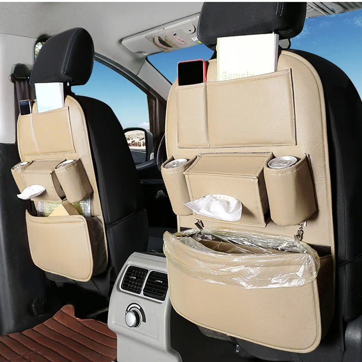 Leather Car Backseat Organizer Rear Row Children's Seat Back Hanging Storage Bag Shelf Garbage Can Trash Tissue Bottle Organiser