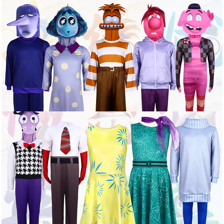 Inside Out 2 Cosplay Joy Disgust Costume For Kids Inspired Dress Anger Fear Halloween Birthday Party Costume For Girls Boys