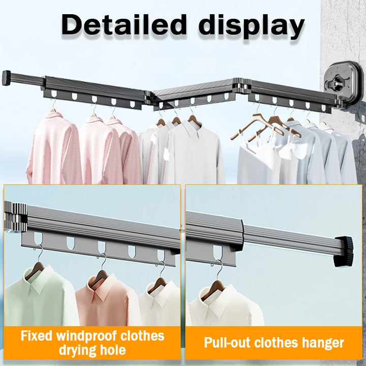 Wall Mounted Clothes Hanger Foldable Telescopic Coat Hangers No Punching Clotheshorse Indoor Balcony Simple Drying Clothe Rack