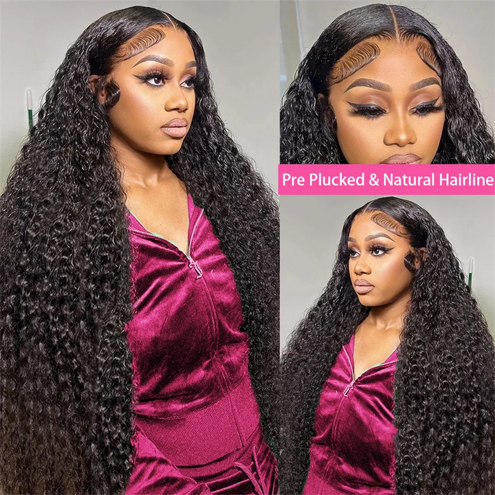 32 Inch Curly human hair lace frontal wig 13x4 13x6 Deep Wave HD Transparent lace front human hair wig For Women