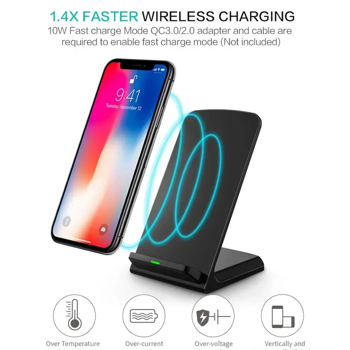 10W Wireless Charger Stand Pad For iPhone 13 12 11 Pro X XS Max XR 8 Samsung S21 S20 Qi Fast Charging Dock Station Phone Holder