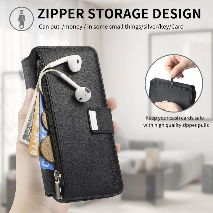 Zipper Flip magnetic suction detachable Back Cover For Honor X7b Card slot wallet shockproof Phone Case For Honor X7b 6.8 inch