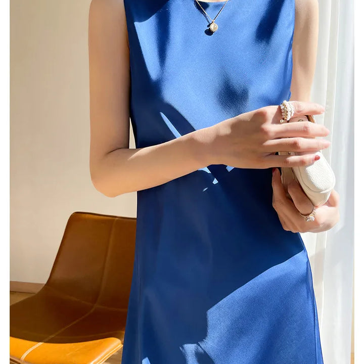 2024 Summer Robe long maxi Sundress Fashion Elegant Women's Acetate satin Dresses Sexy artificial silk Sleeveless Party Dress