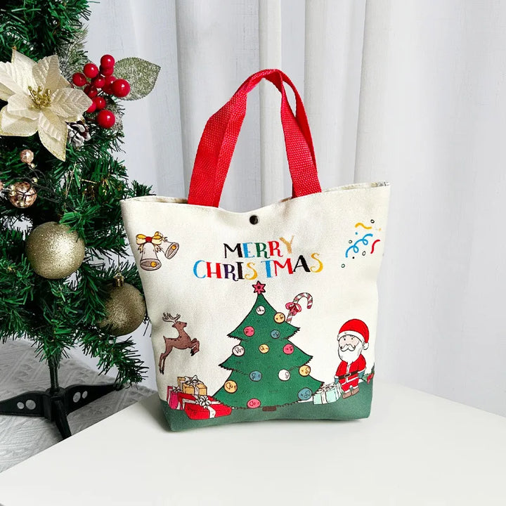 2024 New Christmas Gift Bag Cartoon Print with Portable Santa Claus Snowman Handbag Canvas Bag Bolsa De Regalo De Navidad