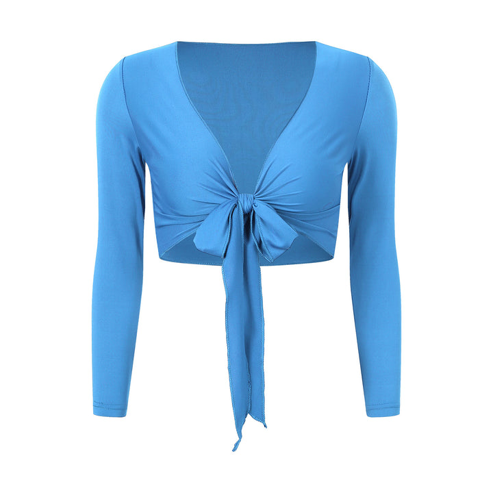 Women Belly Dance Tops Costume Wrap Shawl Wraps Self-Tie Long Sleeve Cropped Tops Solid Color Bolero Tops Long Sleeve Cardigan