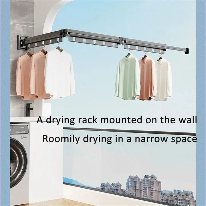 Aluminum Alloy Folding Drying Rack Space Saver Clothes Dryer Wall-mounted Collapsible Drying Rack No Balcony Clothes Hanger