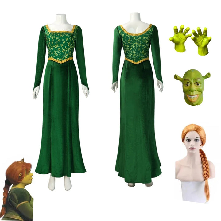 Female Princess Fiona Cosplay Shrek Cosplay Women Sexy Velvet Halloween Carnival Costume