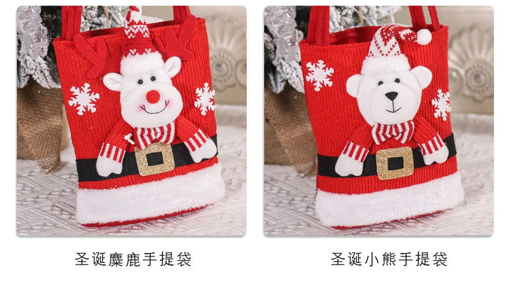 2024 New Christmas Decorations Santa Claus Snowman Bear Gift Bag Children's Candy Bag Handbag Wholesale Новогодние Украшения