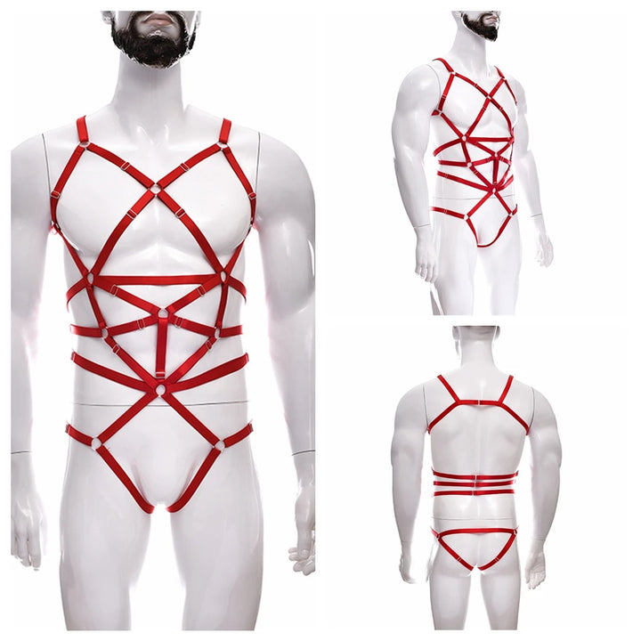 Male Full Body Harness Cage Adjust Set Mens Gay Hollow Elastic Bondage Harness Sexy Lingerie Fetish Nightclub Costume