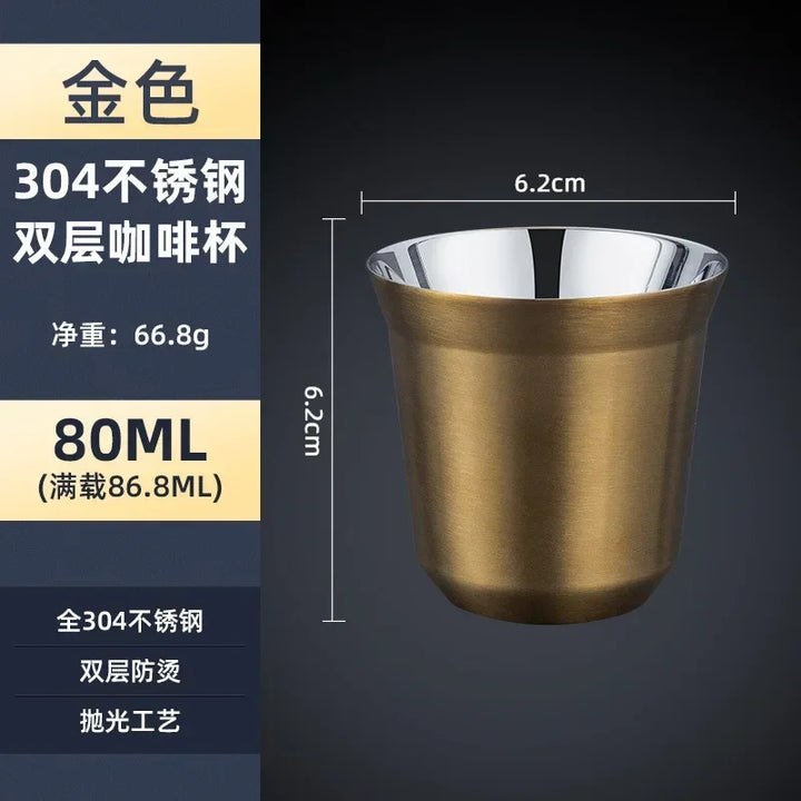 304 Stainless Steel Double-layer Coffee Cups, Insulated Tea and Water Cups, Beer Cups, Capsule Coffee Cups