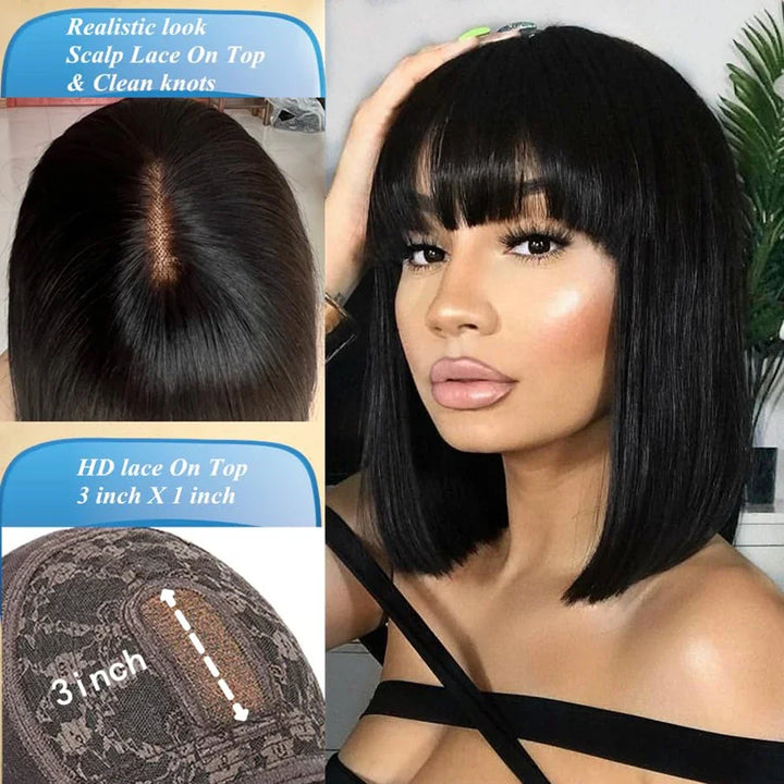 Bone Straight human hair wig 3x1 Middle Part Lace with bangs fringe wig human hair bob wigs For Women On Sales Remy Hair Wigs