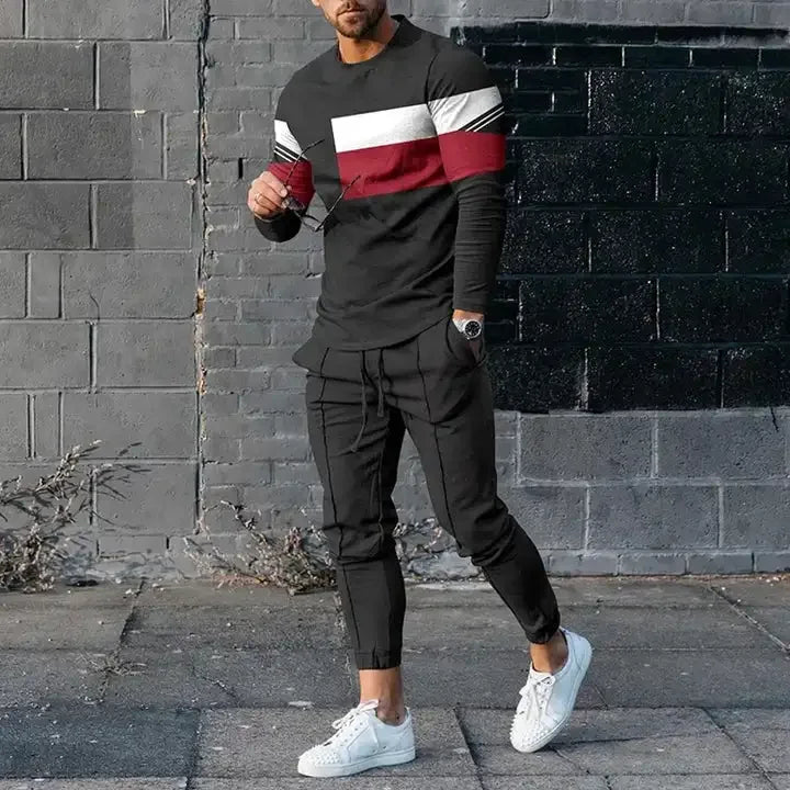 Men's Long Sleeve T-shirts and Pants Two Piece Black Classic Geometry 3D Printed Men's Sets Casual Suit nike tech fleece