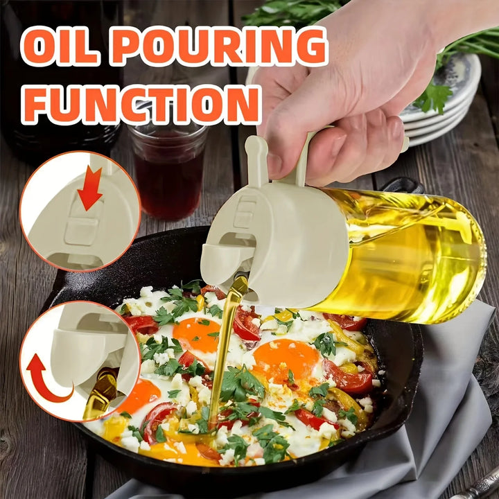 2-in-1 Glass Oil Bottle Sprayer Pot Leak-proof Oil Storage Bottle Vinegar Dispenser with Automatic Lid For Kitchen Cooking BBQ