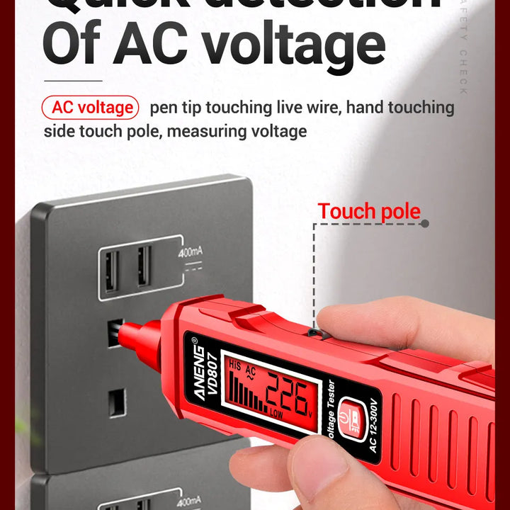 ANENG VD807 One-word Induction Portable 50/60Hz Smart Electric Pen Tester NCV Sensor AC 12-300V Non-contact Wire Detector Tools