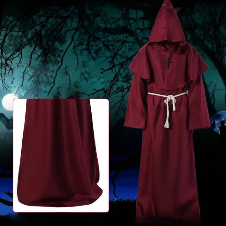 Halloween Wizard Costume Cosplay Medieval Hooded Robe Costume Monk Friar Robes Priest Costume Ancient Clothing Christian Suit