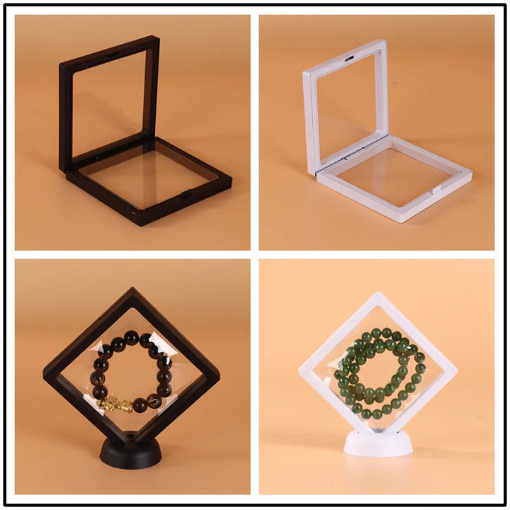 PE Membrane Transparent Jewelry Display Box Case Ring Necklace Bracelet Organized 3D Floating Square Frame Storage Collection