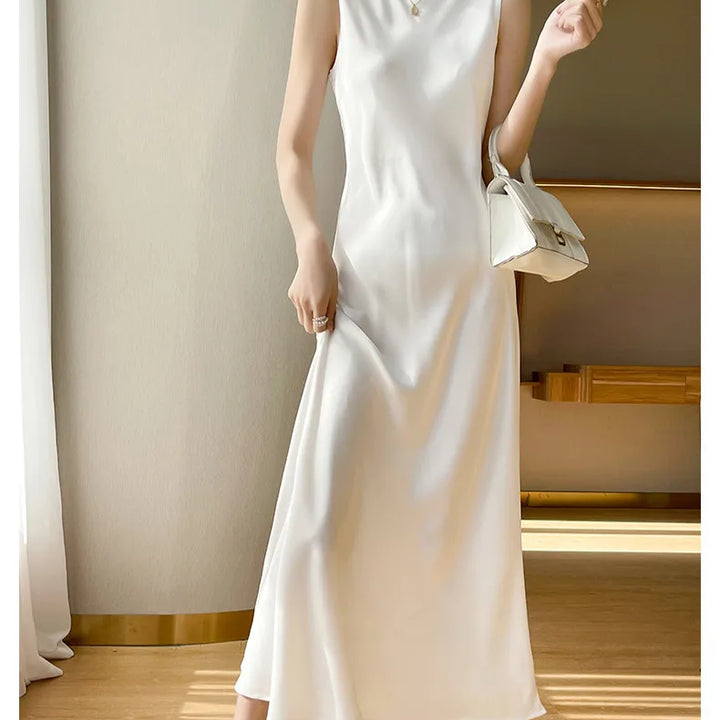 2024 Summer Robe long maxi Sundress Fashion Elegant Women's Acetate satin Dresses Sexy artificial silk Sleeveless Party Dress