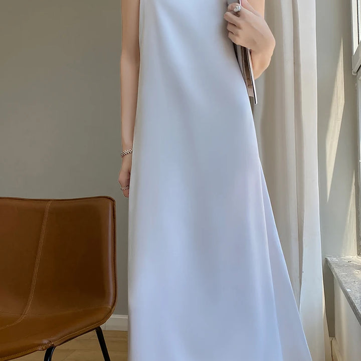 Silk High-Grade Dress New Spring/Summer Sleeveless V-Neck Dress Vest Slip Skirt Silk White With High-Grade Temperament RW D13