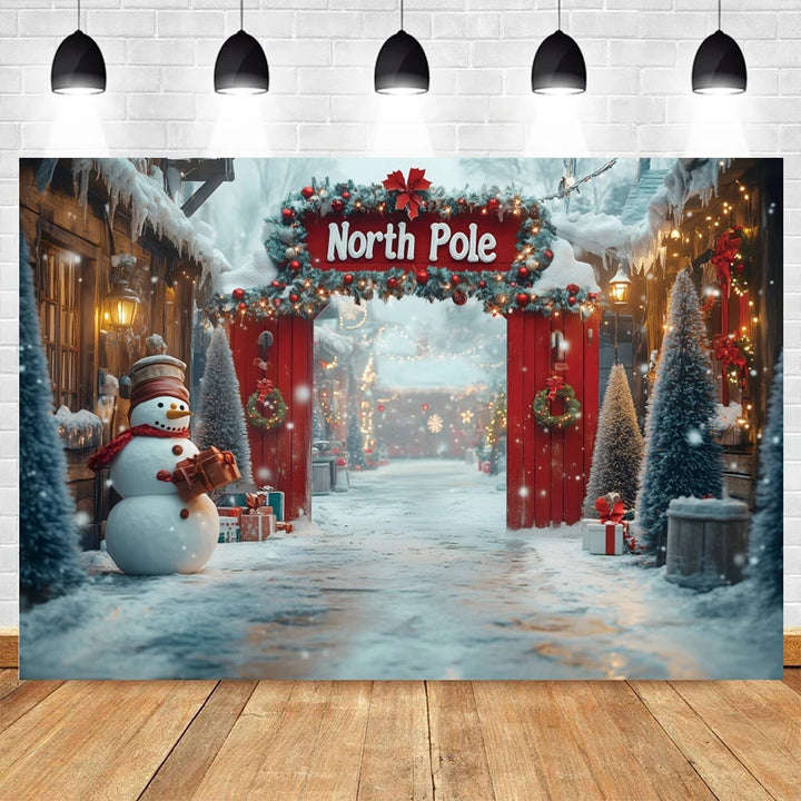 North Pole Theme Christmas Photography Backdrop Winter Snowman Xmas Tree Candy Kids Portrait Background Photo Studio Props