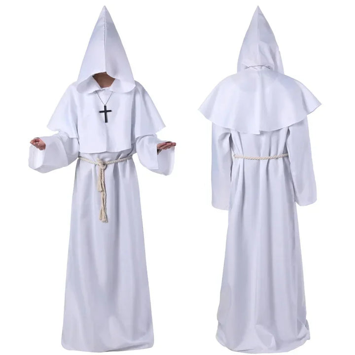 New Wizard Costume Halloween Cosplay Costume Medieval Hooded Robe Monk Friar Robe Priest Costume Ancient Clothing Christian Suit