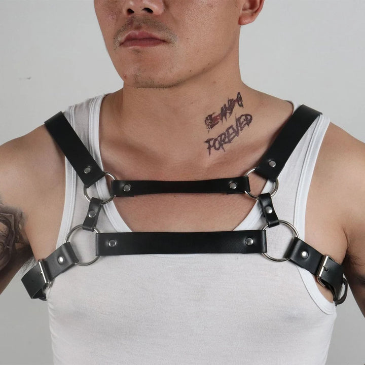 Men PU Leather Sexy Chest Body Harness Corset Straps Lingerie Bondage Clubwear Costume Casual Tight Fitting Erotic Men's Tops